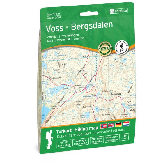 Forside av Voss-Bergsdalen 1:50 000 kart