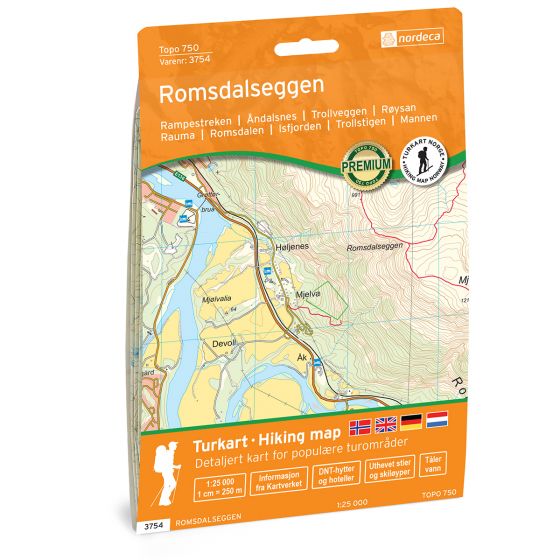 Forside av Romsdalseggen 1:25 000 kart